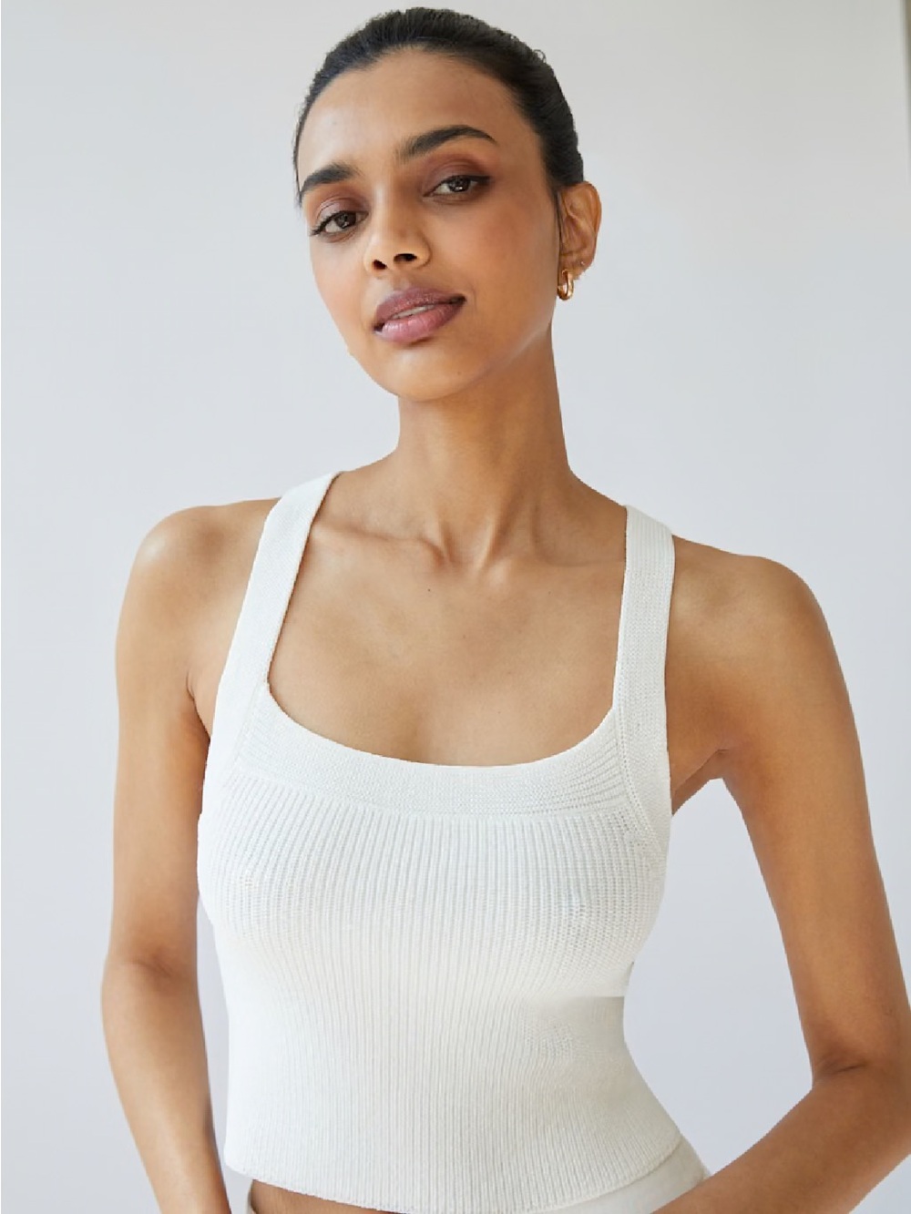 Aritzia Wilfred White Ribbed Square-Neck Bandeau Tank